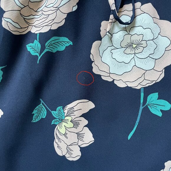 - Loft - Navy Blue A-Line Midi Dress with Light Pink & Yellow Flowers - Picture 5 of 8